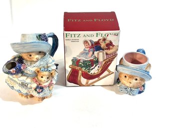 Vintage Fitz And Floyd Teddy's Christmas And Hand Painted Bear Family Pitcher And Mug