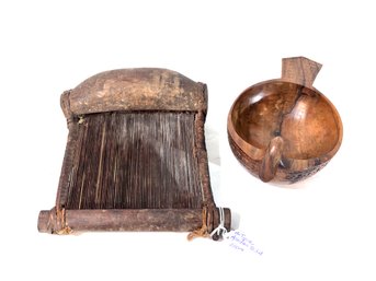 Antique African Tribal Loom, Carved Wood Duck Bowl