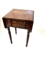 Antique Wood 2 Drawer Drop Leaf Table