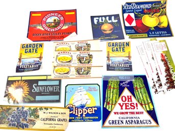 Vintage Authentic Fruit And Vegetable Crate Labels