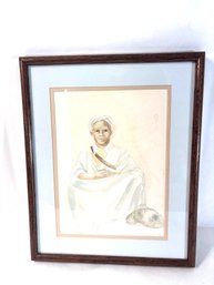 Vintage Framed Drawing Of Man Moracan Art