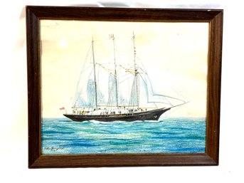 Vintage Framed Painting - Ship - Walter Youngstead 1976