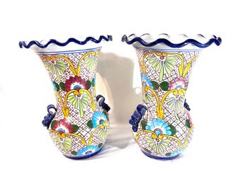 Vintage Talavera Mexican Pottery Vases