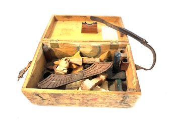 Vintage Wood Box Of Carved Items