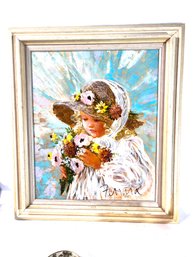 Vintage Framed Painting Of A Girl, Signed Ferrara