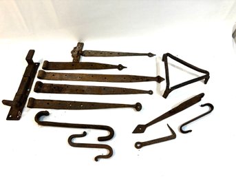 Vintage Wrought Iron Hinge Straps And Hooks