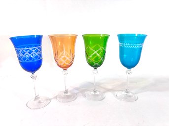 Vintage Colored Etched Wine Glasses