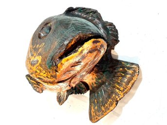 Vintage Large Primitive Artist Carved Fish