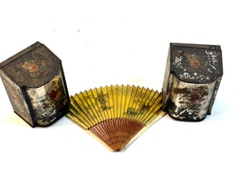 Vintage Tea Tins And Fan