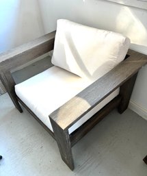 Crate And Barrell Driftwood Side Chair With White Cushions