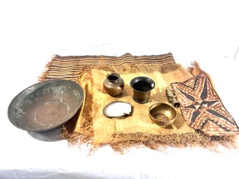 Vintage Bronze Bowls, African Tribal Mats, Brass Door Knocker Bell
