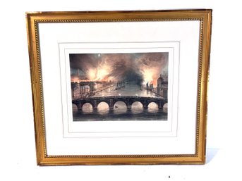 Vintage Framed Lithograph - The Great Fire At Newcastle On Tyne And Gateshead, 1854