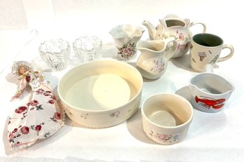 Windsor Tea Pot, Lefton China Hand Painted Vase, Pfaltzgraff Mug And Dishes, Cordon Bleu Lobster Butter Melter