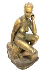 Vintage Bronze On Plaster Woman Statue