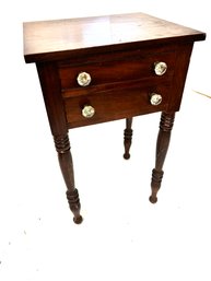 Vintage Wood Two-drawer Side Table With Glass Knobs