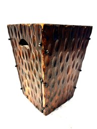 Vintage Carved Wood Trashcan