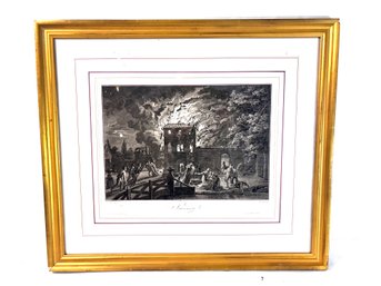 Vintage Framed Lithograph - 'Incendie'
