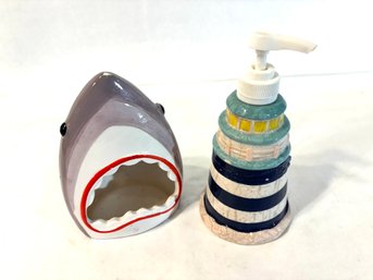 Vintage Lighthouse Soap Dispenser And Shark Sponge Holder