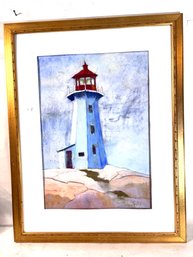 Chalk Pastel 'Peggy's Cove Lighthouse' Signed By Kathryn Dunphy