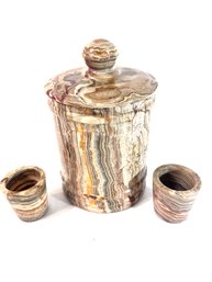 Vintage Onyx Lidded Jar And Cups