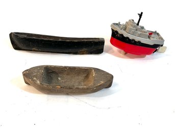 Vintage Tiny Model Boats And Wind Up Toy Boat