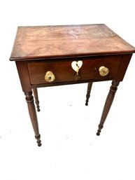 Antique One Drawer Side Table With Heart Keyhole Decoration And Glass Knobs
