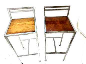 Vintage Wood And Metal Barstool Chairs