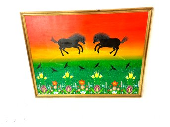 Framed Oil Horse Painting - M.m. Von Ofak 1980