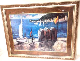 Large Framed Contemporary Print Of Harbor