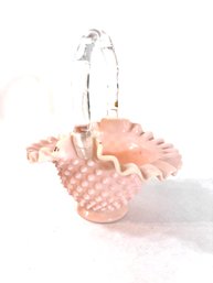 Vintage Fenton Pink Milk Glass Hobnail Basket