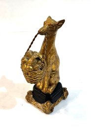 Vintage Brass Dog And Basket Figure