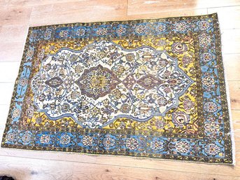 Vintage Oriental Rug- Blue Cream, Yellow
