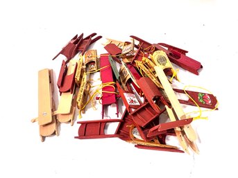 Vintage Wood Christmas Sleigh Ornaments