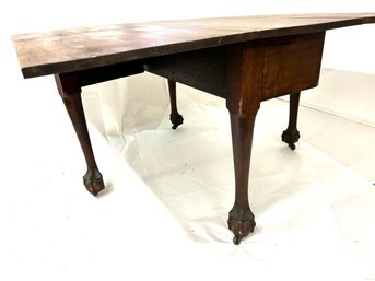 Antique Wood Drop Leaf Table With Claw Feet