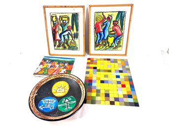 Vintage Haitian Watercolor Paintings, Dominique Pierre, Collage Color Study 108, Michelle Calkins