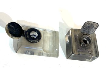 2 Glass Inkwells, Both With Tops