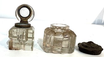 2 Glass Ink Wells. Both With Covers