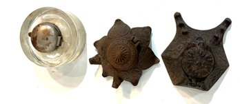 Cast Iron Inkwells And Round Glass Inkwell