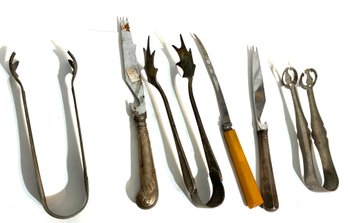 3 Ice Tongs, 3 Dinner Knives. 6 Pcs