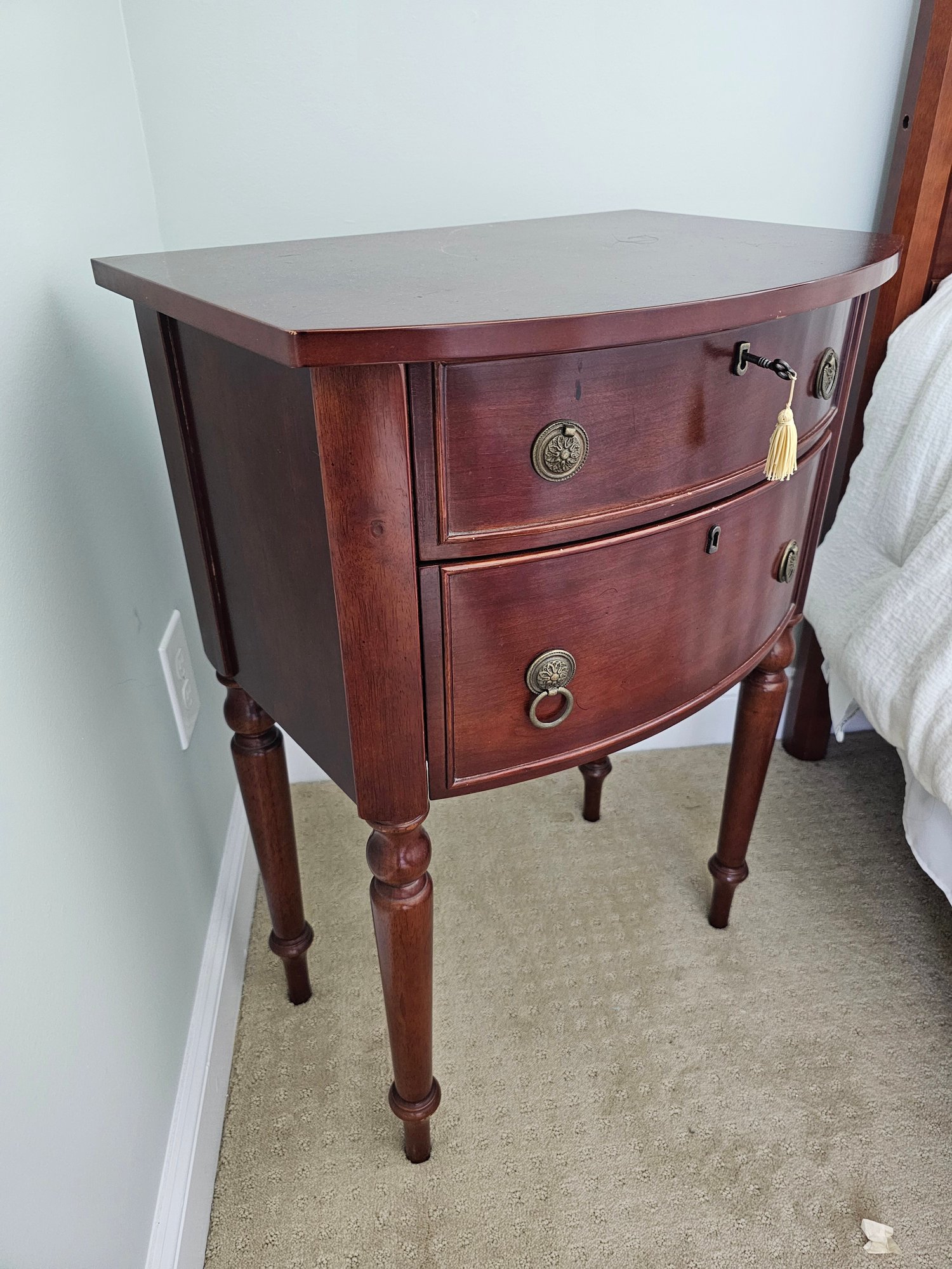 Mahogany Bow Front 2 Drawer Side Table #2182 | Auctionninja.com