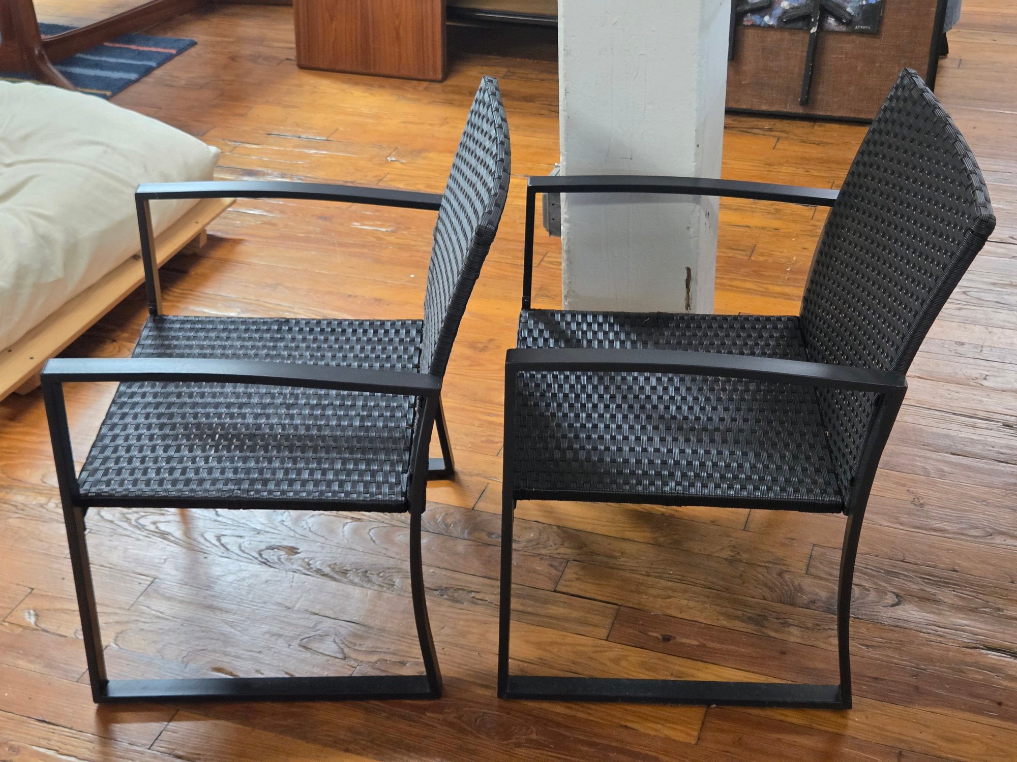 Black Wicker & Steel Patio Chairs & Side Table #6566 | Auctionninja.com