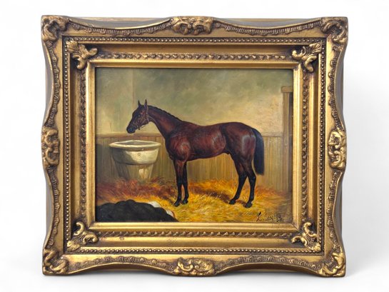Laura E. Cassidy (American, 20th C.) Signed Horse Equestrian Oil Painting In Gilt Frame