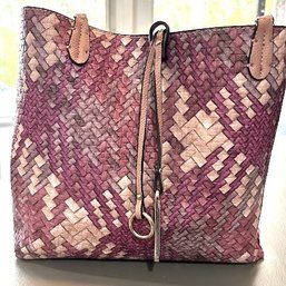 Reversible Vegan Leather Tote Bag  Beige & Woven Mauve Multicolor Design