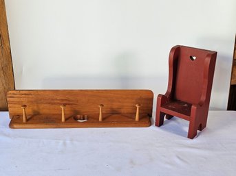 Wooden Peg Rack & Heart Cutout Doll Chair