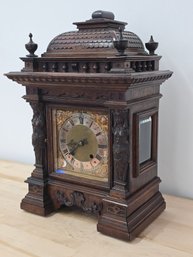 Fine German 19th C. Heavily Decorative Carved Wood Mantle Clock
