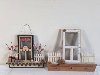 Pair Of Painted Wood Miniature Screen Door Decorations