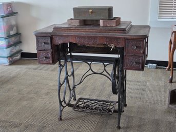 Antique Grant Cast Iron Treadle Base Sewing Machine