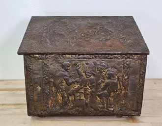 Antique Brass Repousse Kindling/Log Box