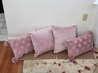 Grouping Of 4 Pink Throw Pillows