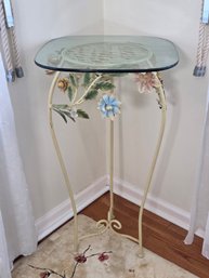 Floral Metal Side Table W/ Glass Top